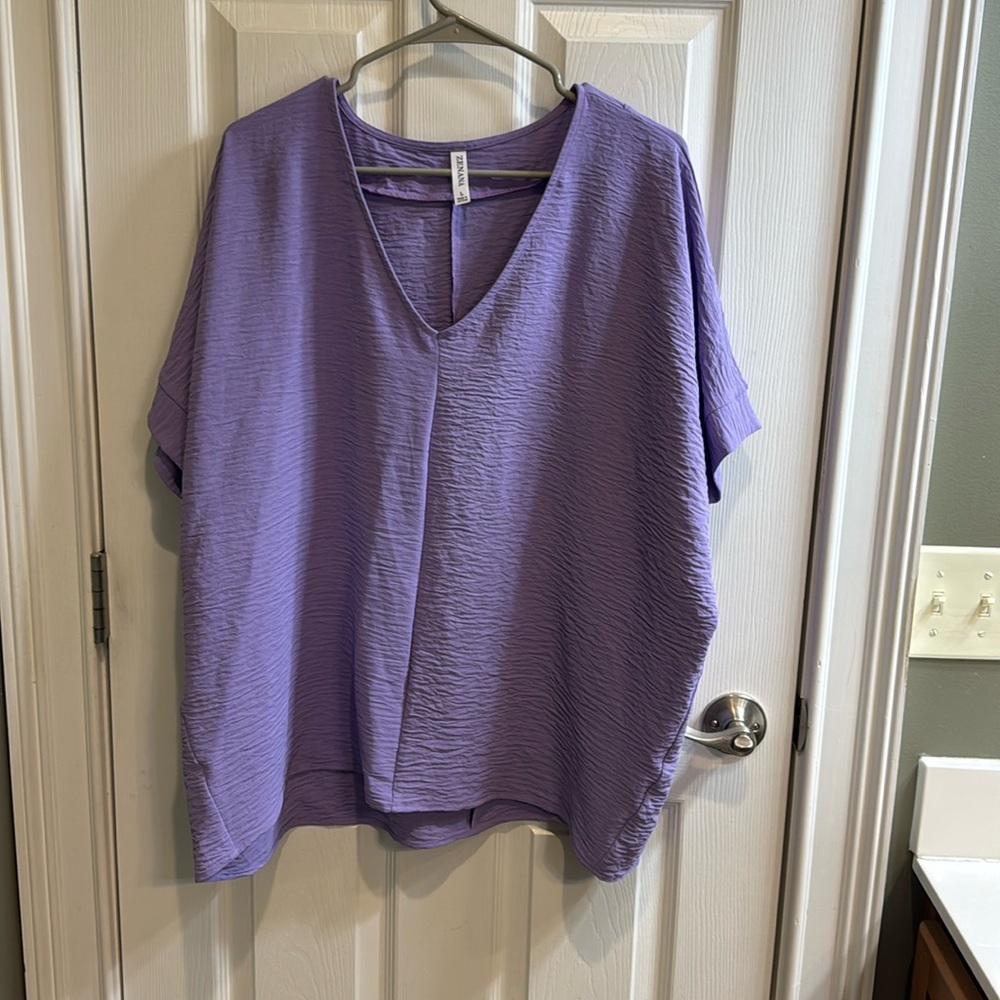 Zenana Purple V Neck Top